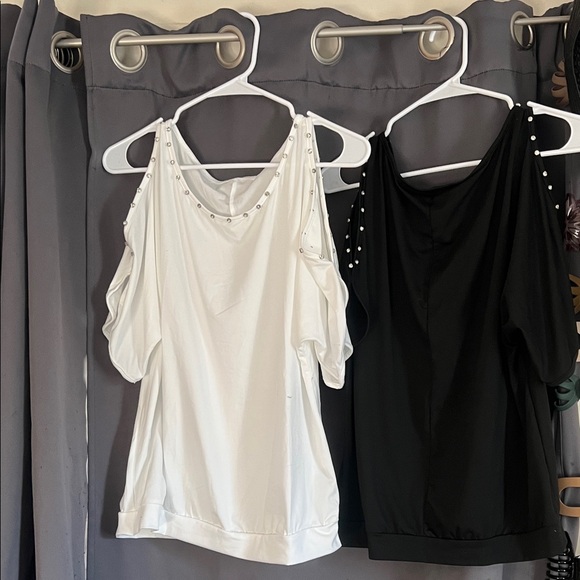 SHEIN Tops - SHEIN Open Shoulder Tops - Black & White